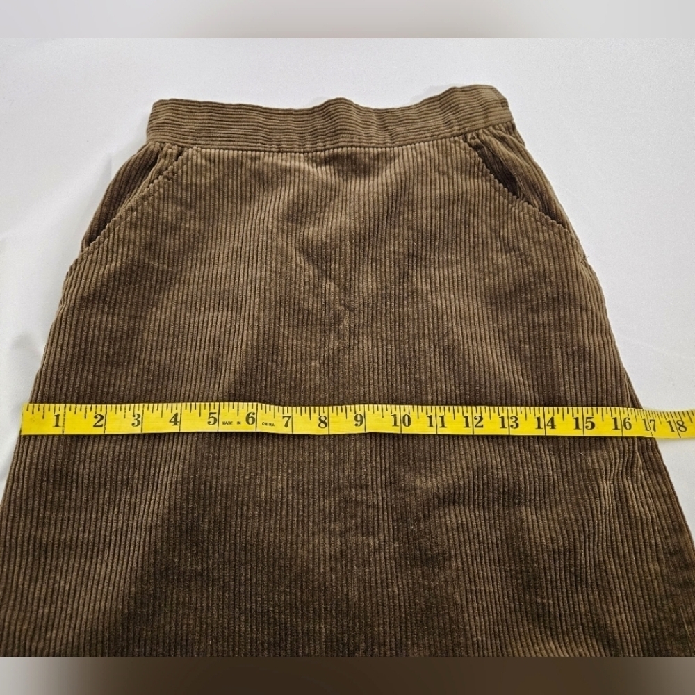Yves Saint Laurent Paris High Waisted Corduroy Midi Skirt In Olive Brown Sz XS - Picture 12 of 14